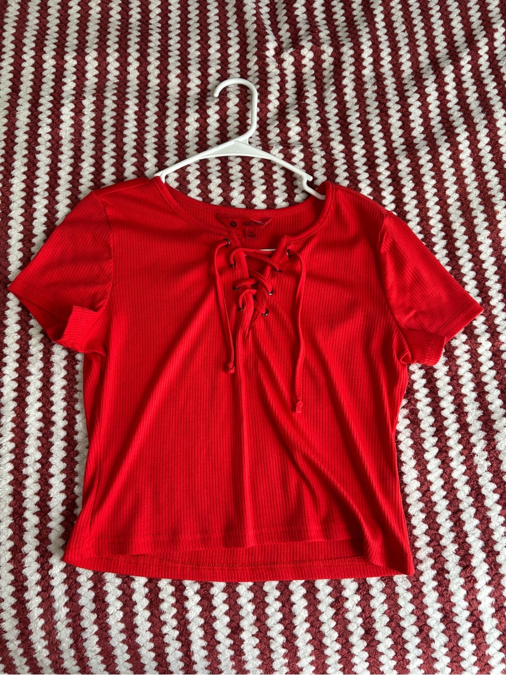 Hot Kiss Red Lace-Up Ribbed Crop Top